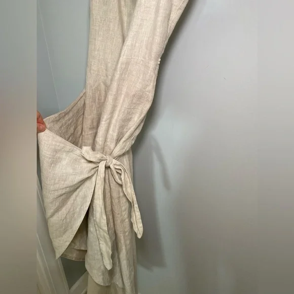 Aritzia Wilfred New Saturn Natural Linen Wrap Midi Dress Size 10 - Picture 7 of 16